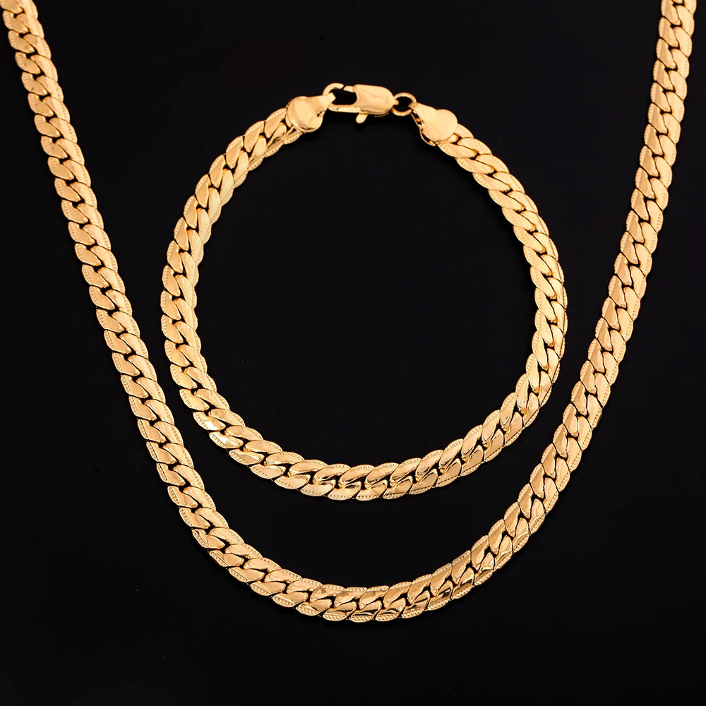 925 Silver & 18K Gold 6MM Chain Jewelry Set