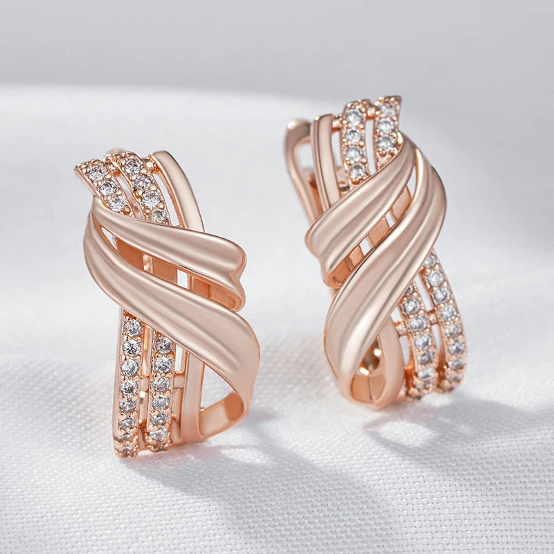 Rose Gold Geometric Zircon Drop Earrings”