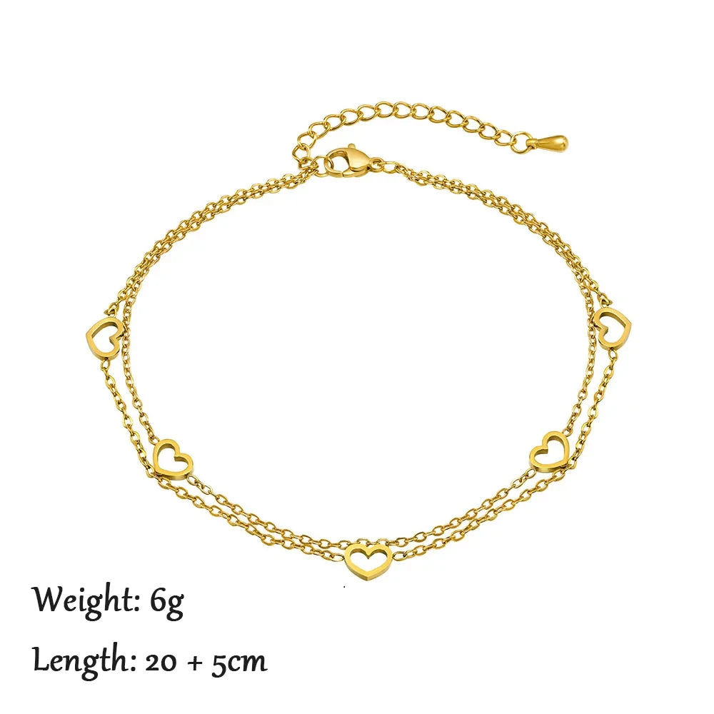 2024 Gold Stainless Steel Layered Anklet for Women