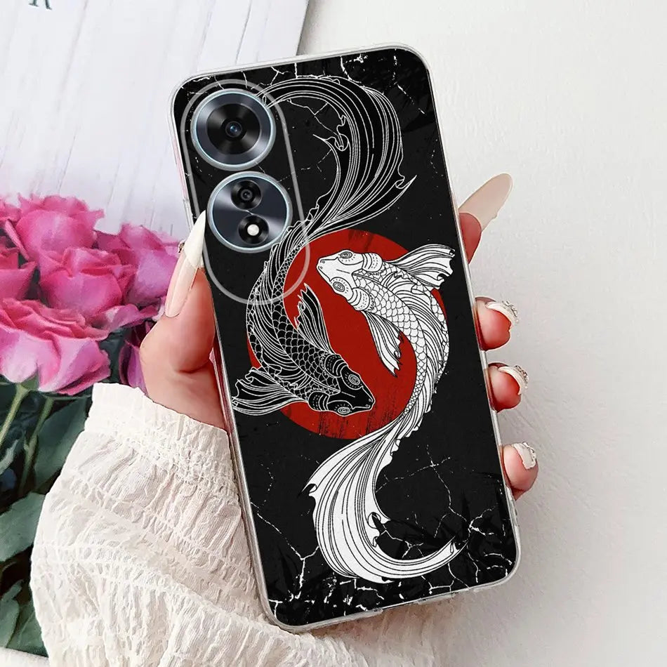 Elegant Floral Cat TPU Cover – OPPO A60