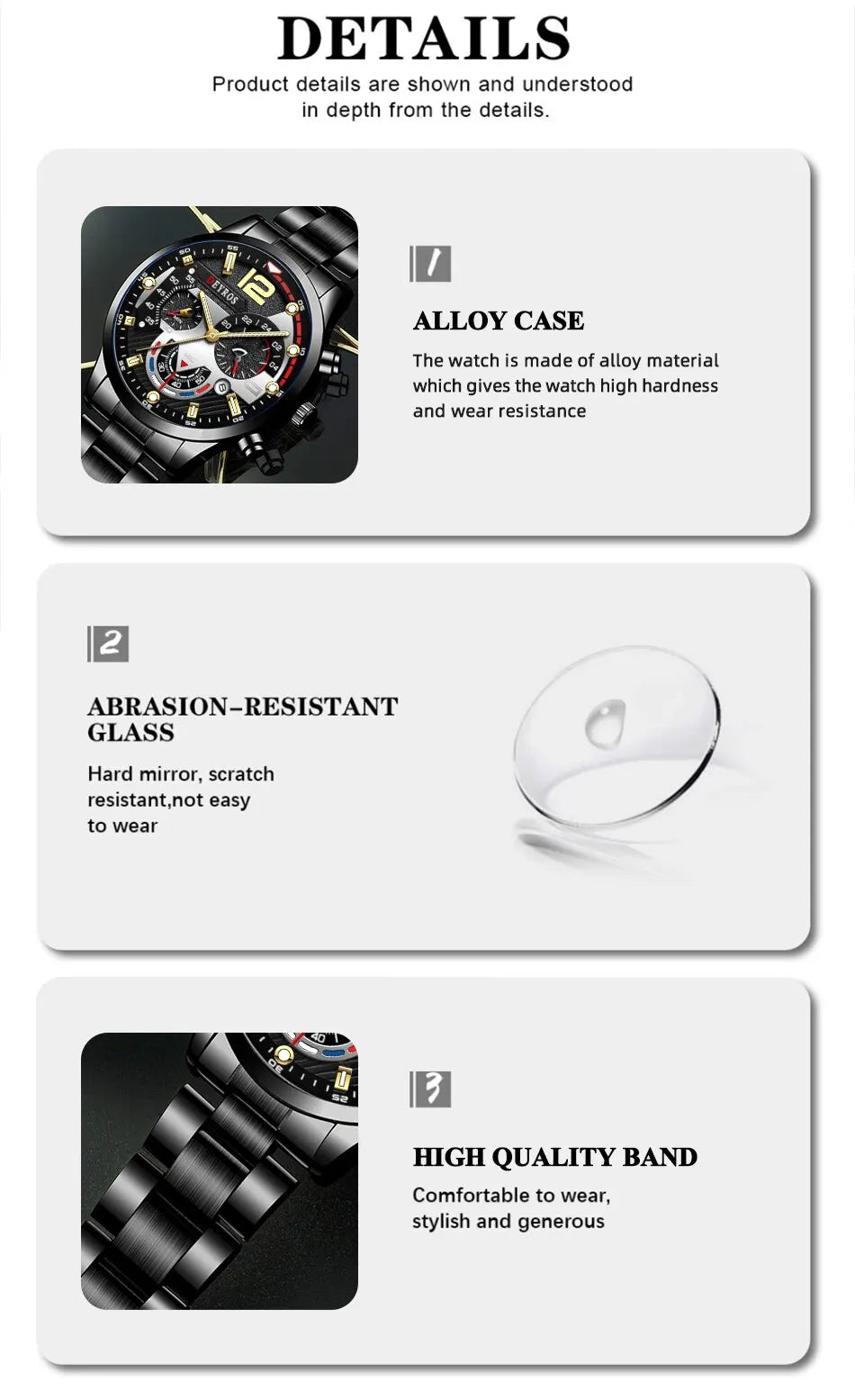 Luxury Men's Sports Quartz Watch, Stainless Steel, Luminous