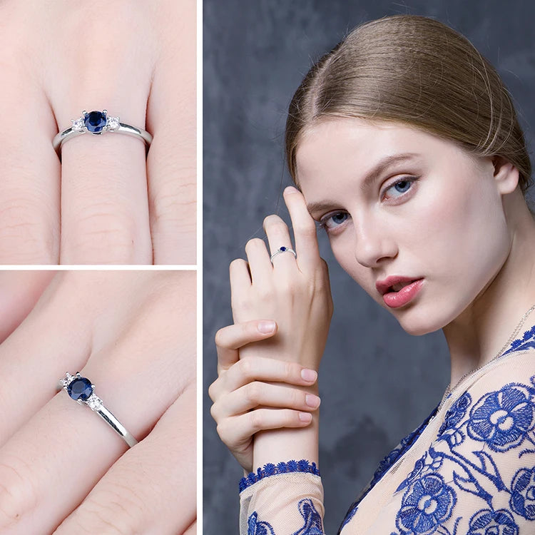 Blue Sapphire 3-Stone Sterling Silver Ring”