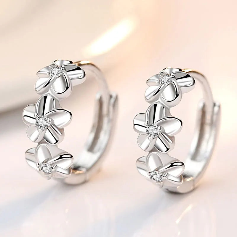 925 Sterling Silver Flower Zircon Stud Earrings