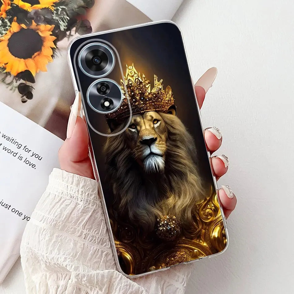 Elegant Floral Cat TPU Cover – OPPO A60