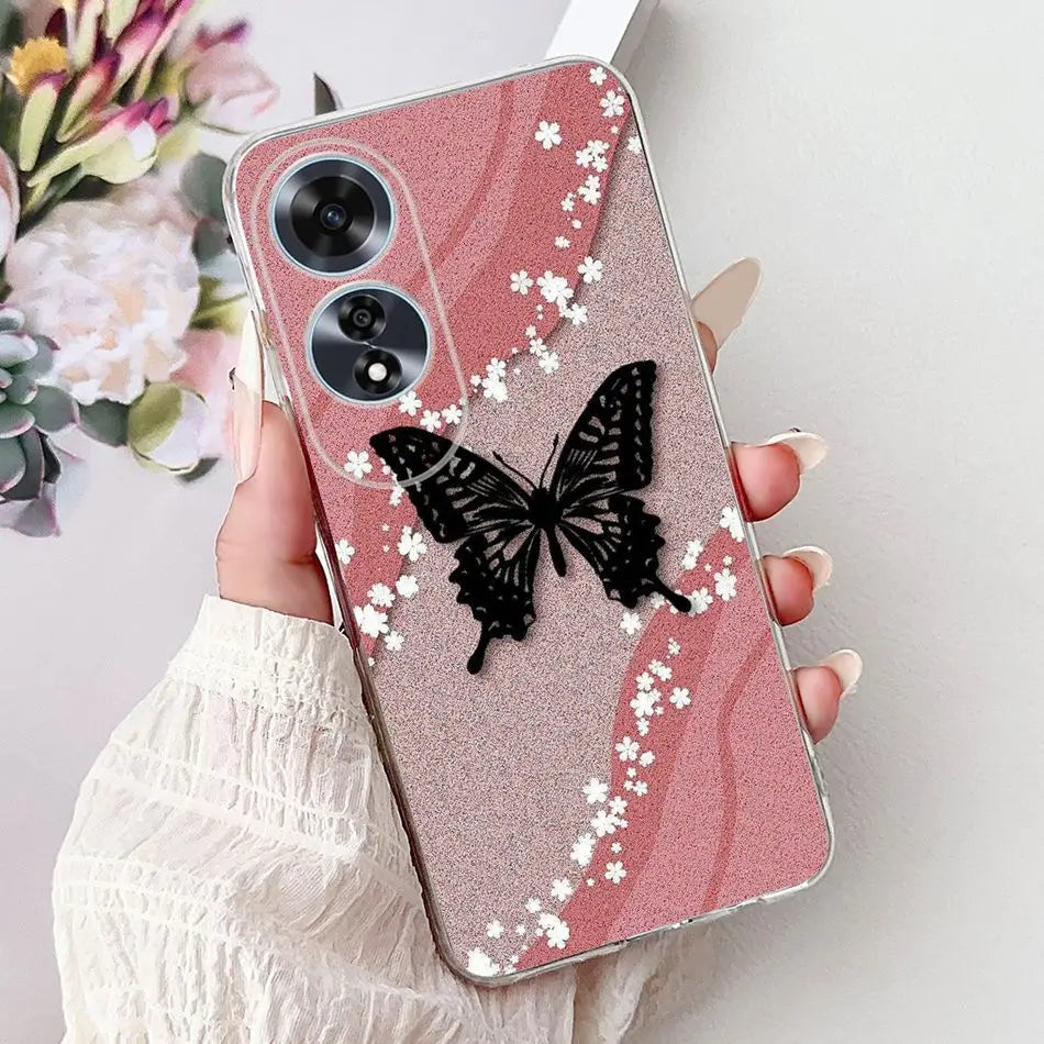 Elegant Floral Cat TPU Cover – OPPO A60