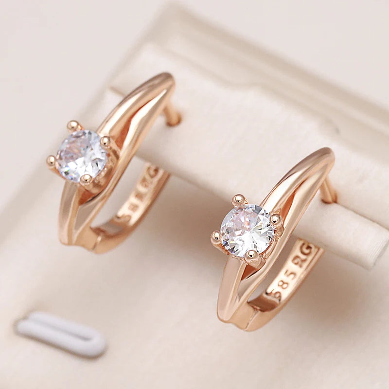 “585 Rose Gold White Zircon Drop Earrings”
