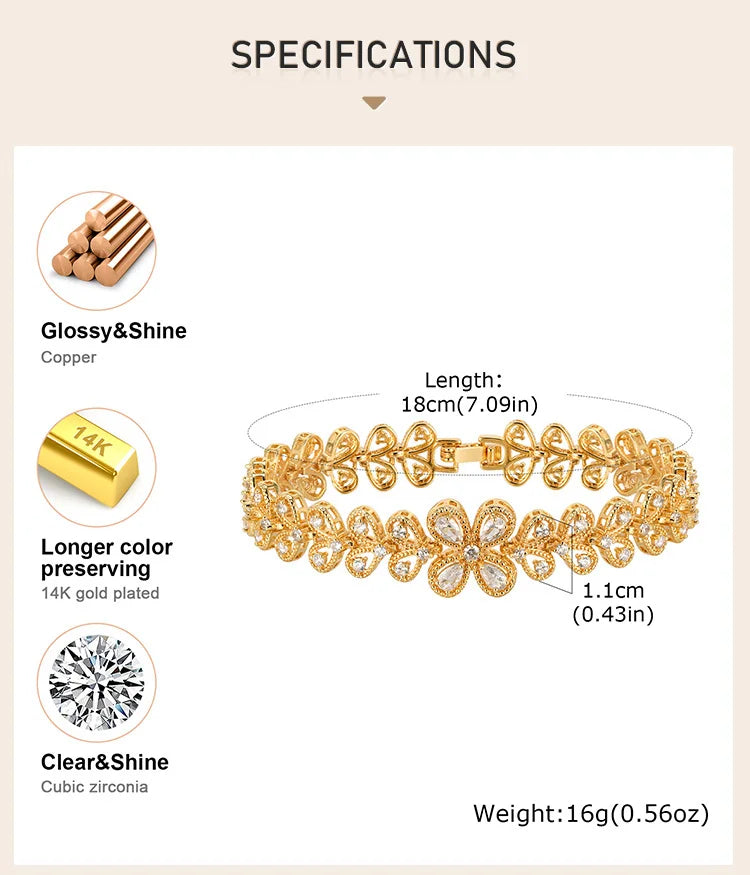 18K Gold-Plated CZ Four-Leaf Bracelet
