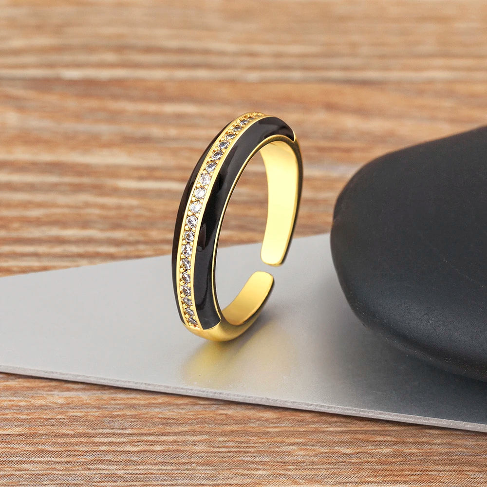 "Gold Plated Zircon C-Shape Ring – Adjustable Women’s Jewelry