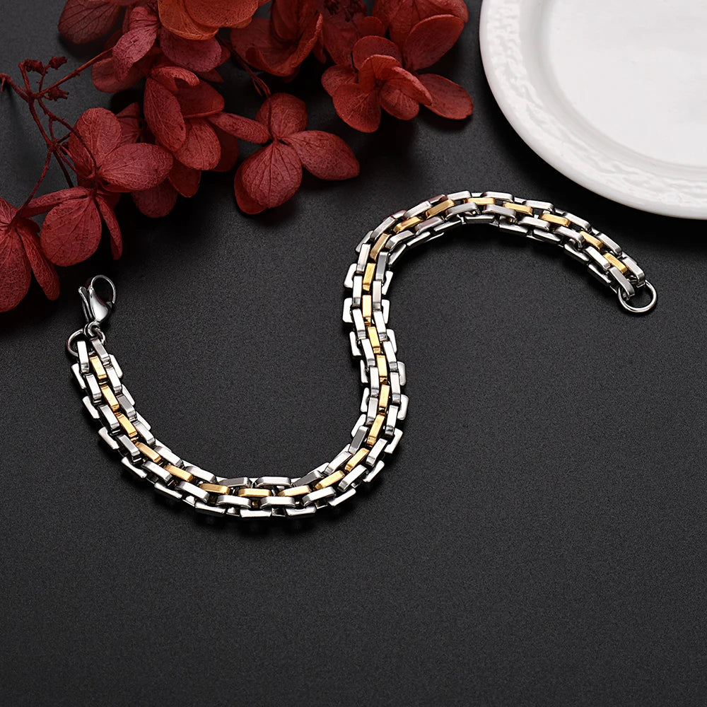 “18K Gold Filled Silver 9MM Chain Bracelet 20CM