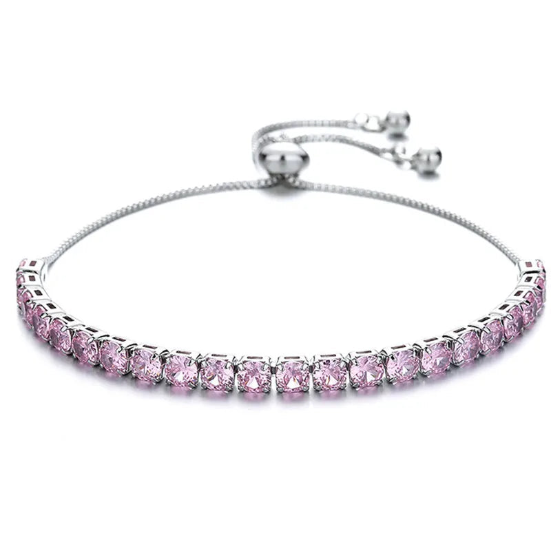 “925 Silver Pink Zircon Adjustable Bracelet”