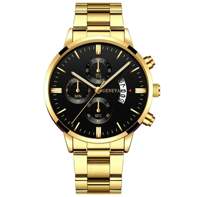 Men's Gold Stainless Steel Quartz Watch, Calenda