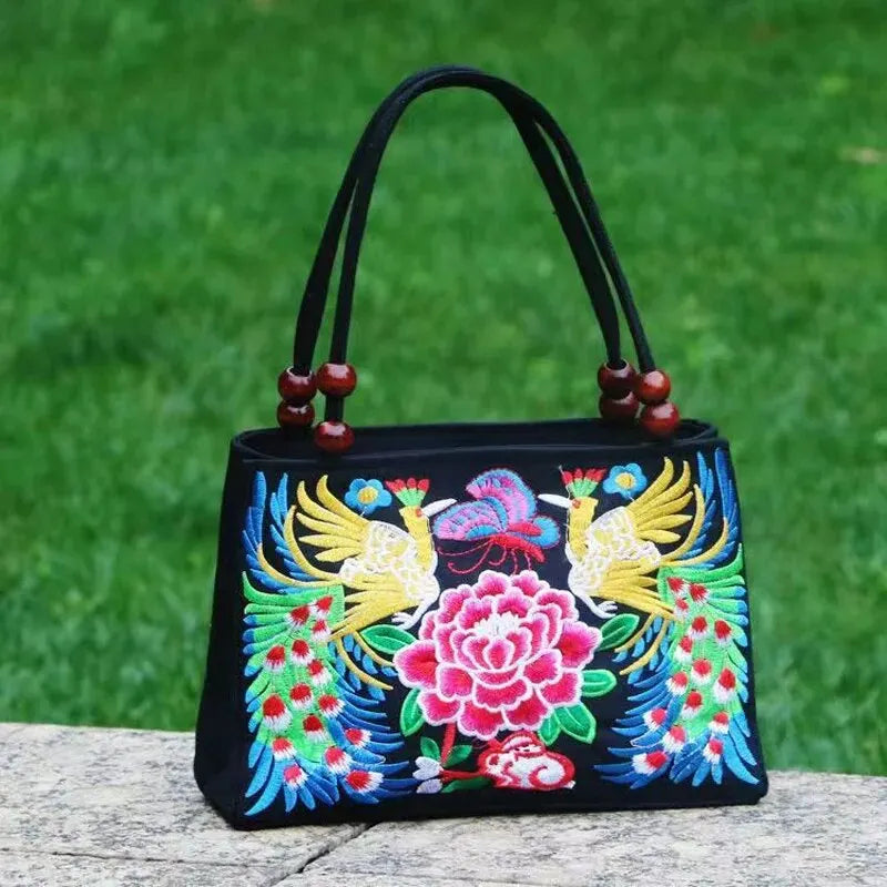 Floral Embroidered Canvas Handbag