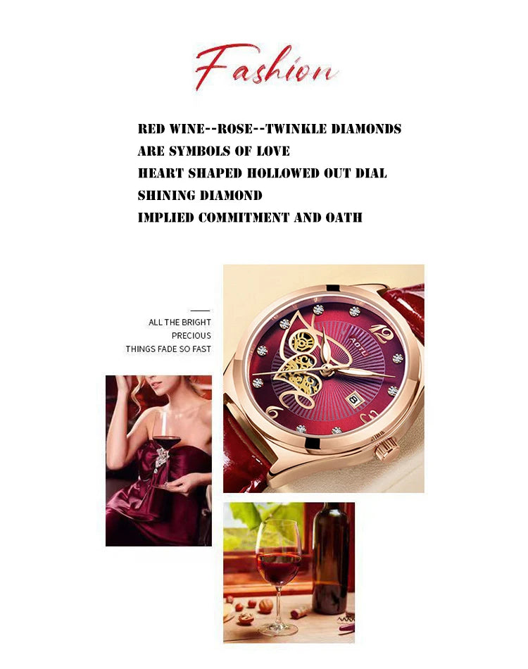 UTHAI Women's Red Leather Quartz Watch