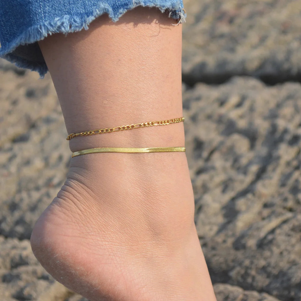2024 Gold Stainless Steel Layered Anklet for Women