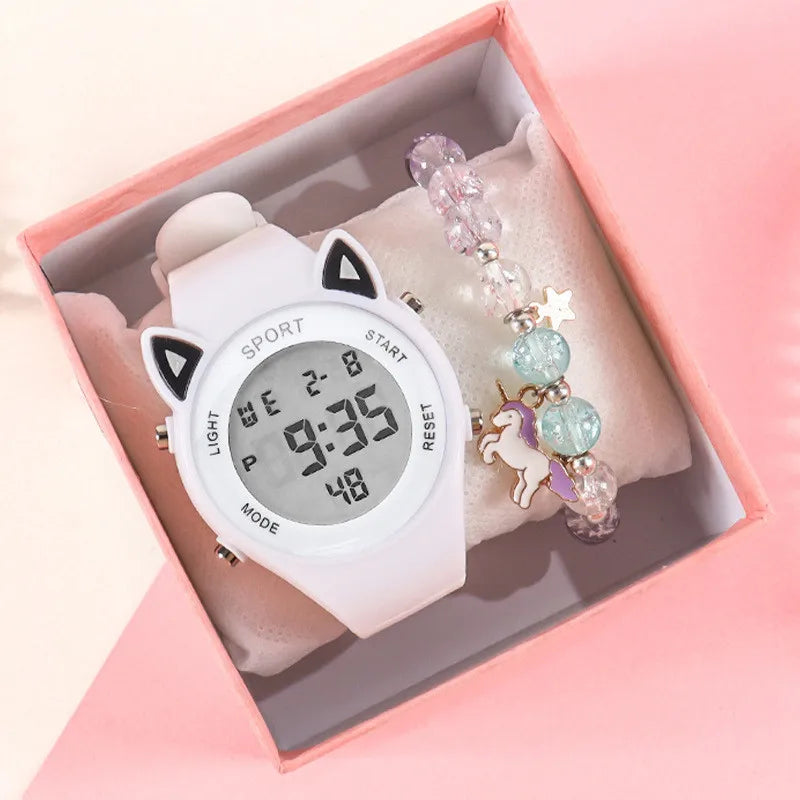 Kids Cat Ear Sports Watch Set