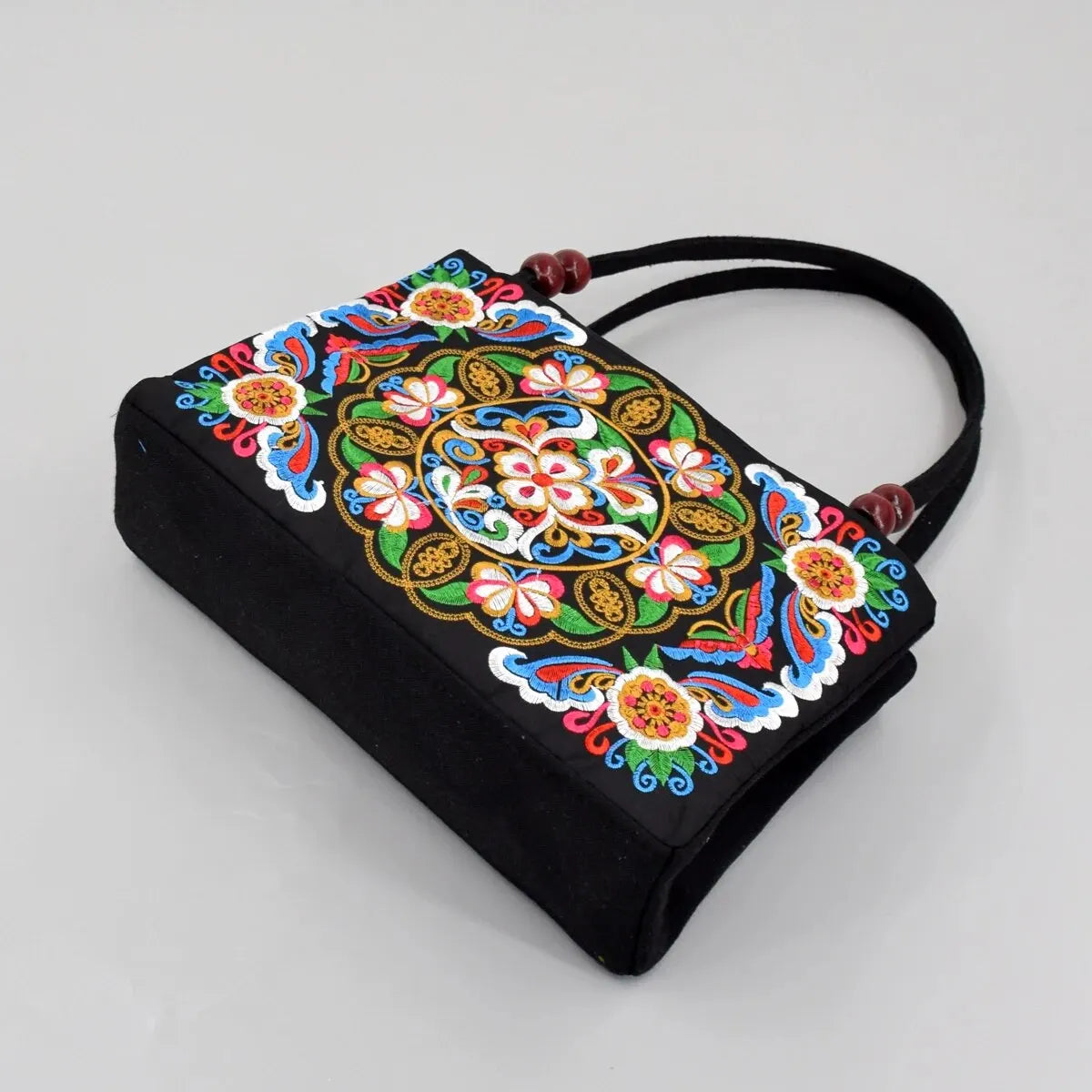 Floral Embroidered Canvas Handbag