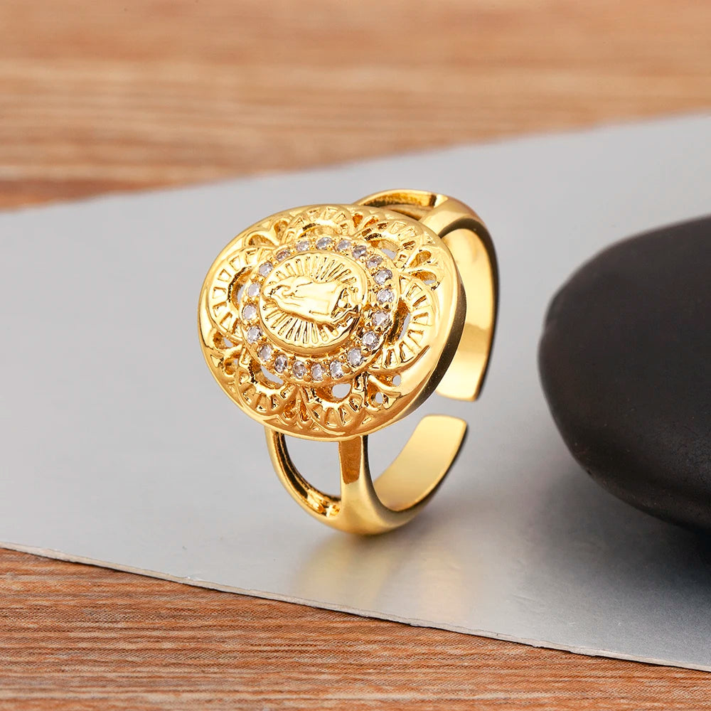 "Retro Virgin Mary Zircon Ring – Adjustable Unisex Jewelry"