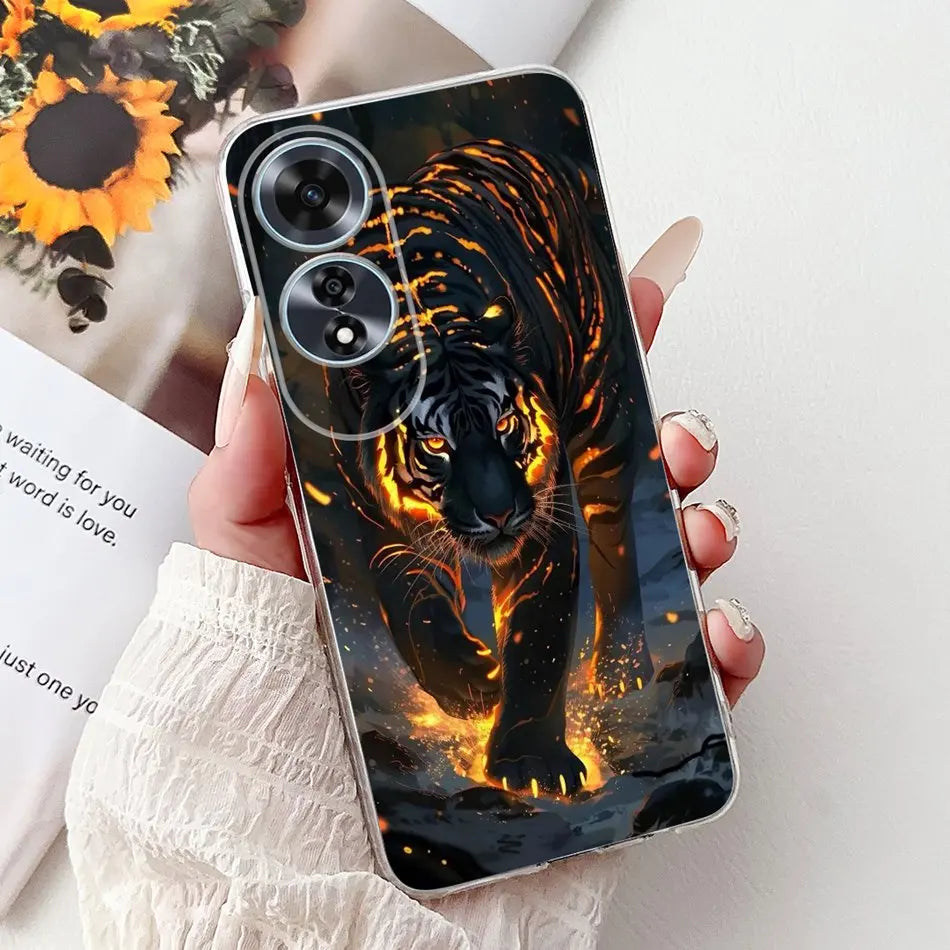 Elegant Floral Cat TPU Cover – OPPO A60