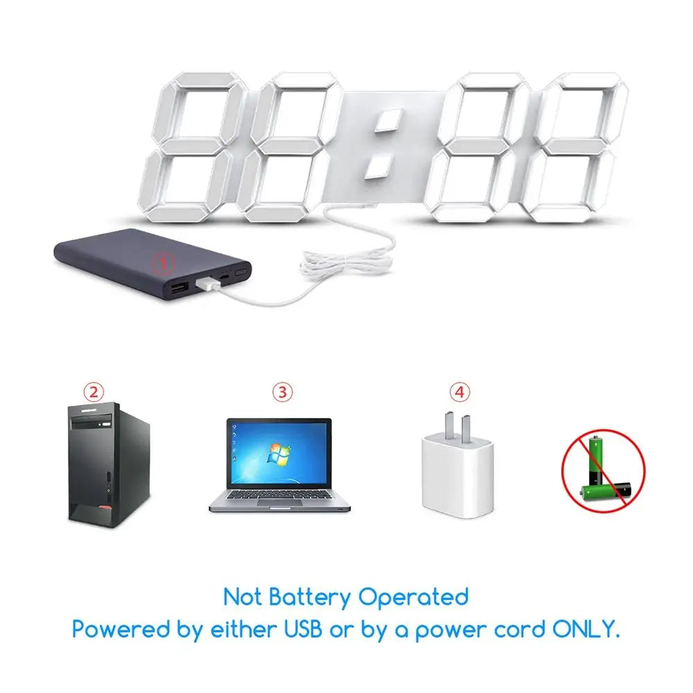 3D LED Digital Wall Clock – USB Powered & Stylish Display