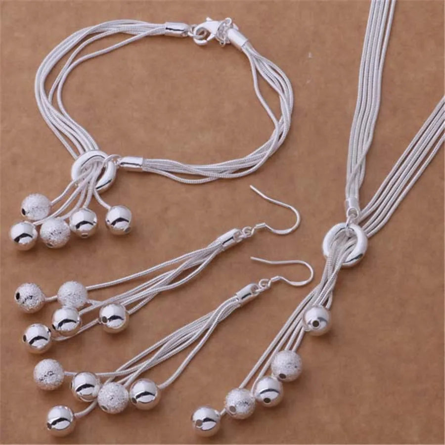925 Silver Tassel Bead Jewelry Set