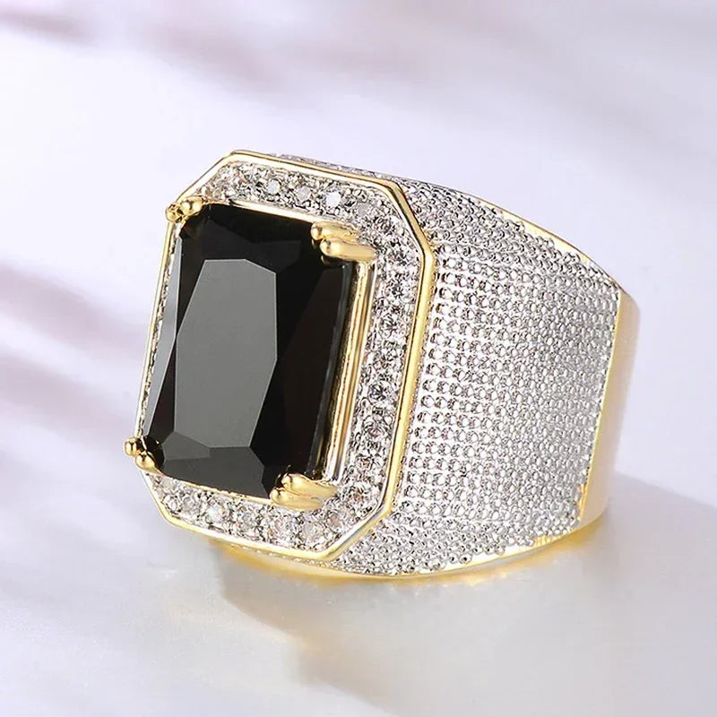 Gorgeous Blue/Black CZ Wide Ring for Men – Luxury Wedding & Party Jewelry”