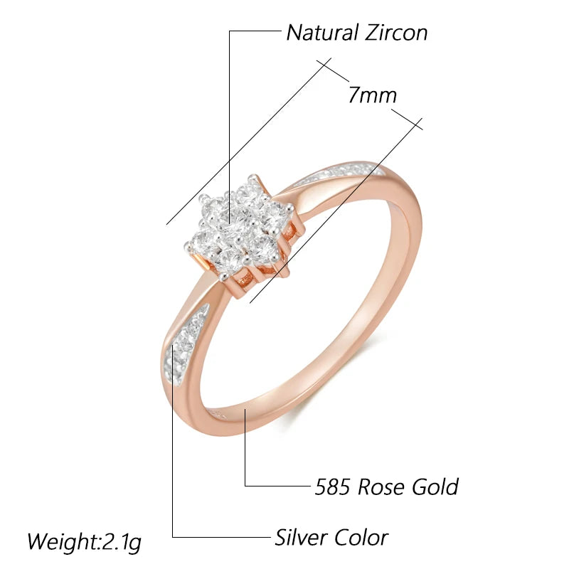“Kinel Rose Gold Flower Zircon Ring