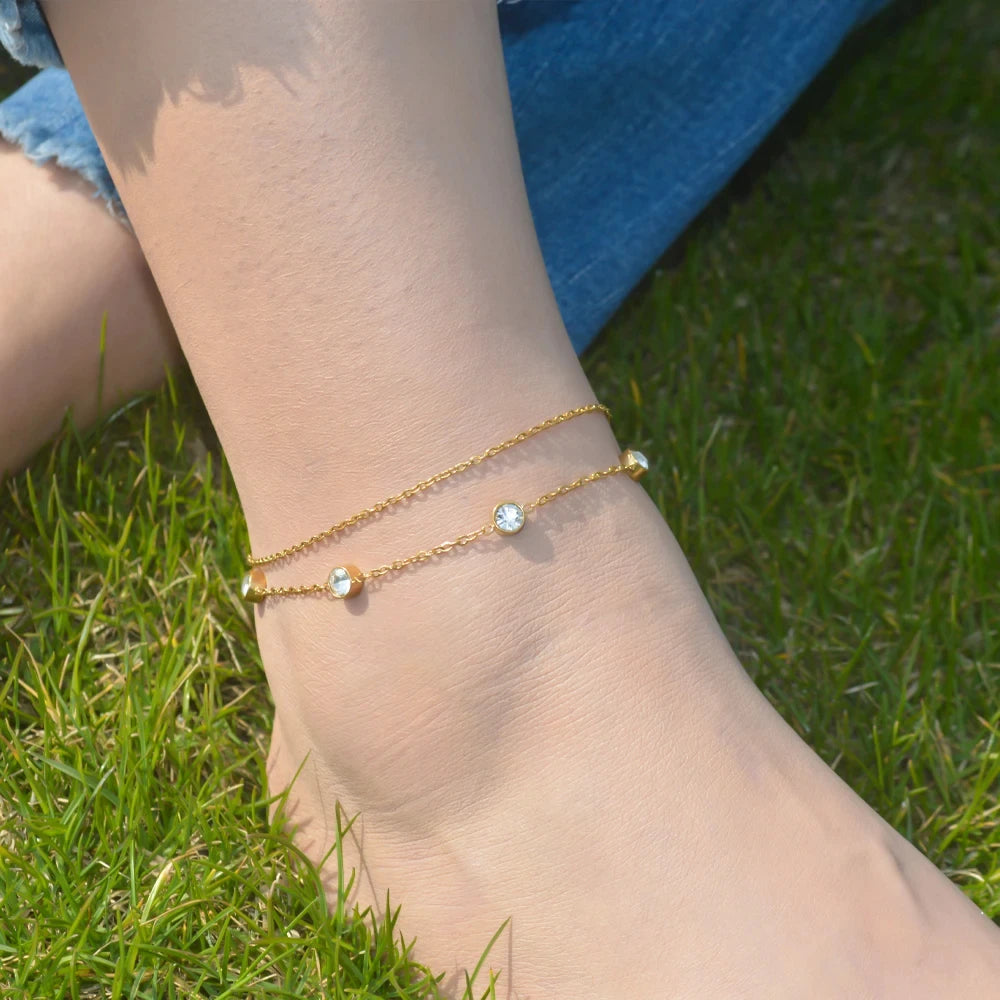 2024 Gold Stainless Steel Layered Anklet for Women