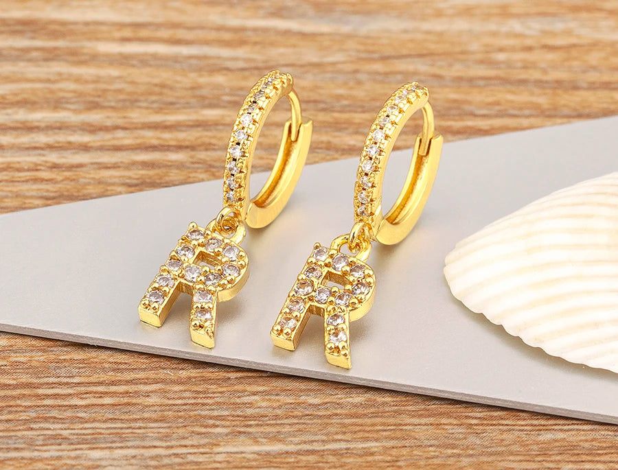 "Gold Zircon Alphabet Hoop Earrings A–Z – Fashion Jewelry Gift