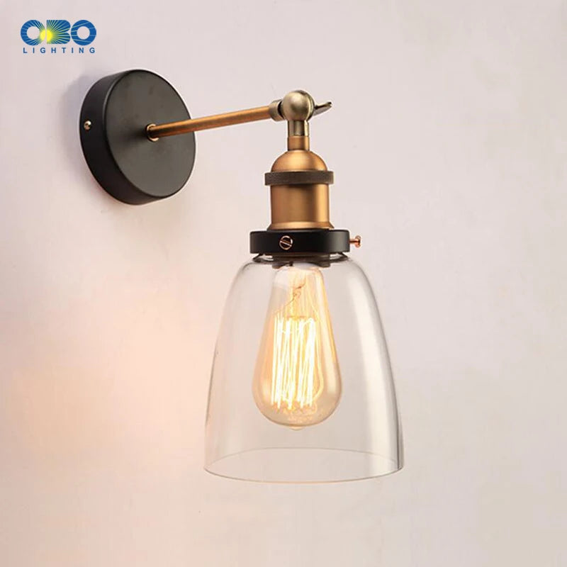 Retro Glass Wall Lamp with Vintage Metal Frame