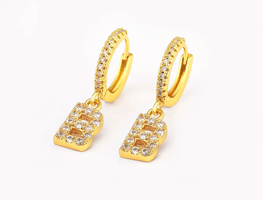 "Gold Zircon Alphabet Hoop Earrings A–Z – Fashion Jewelry Gift