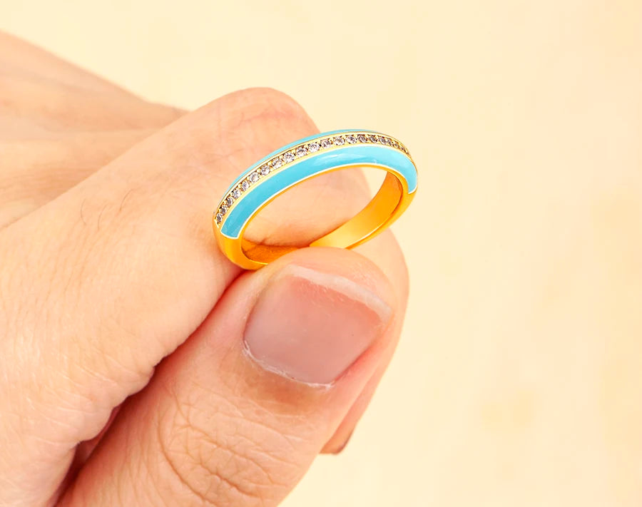 "Gold Plated Zircon C-Shape Ring – Adjustable Women’s Jewelry