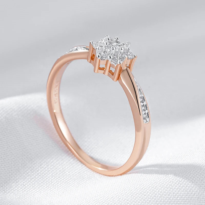 “Kinel Rose Gold Flower Zircon Ring