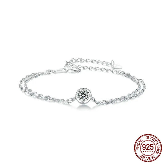 “Double-Layer Moissanite Sterling Silver Bracelet for Women”