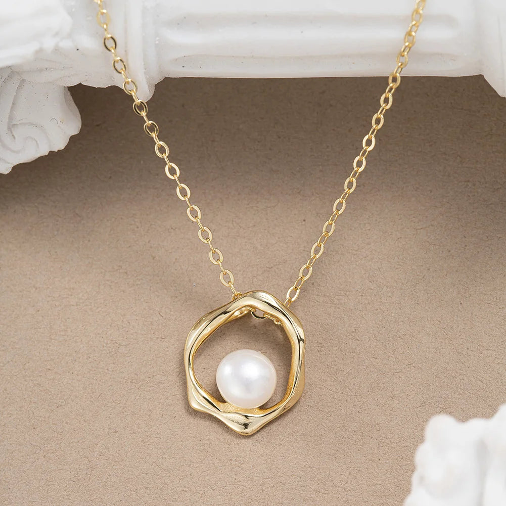 14K Gold 925 Silver Pearl Pendant Necklace