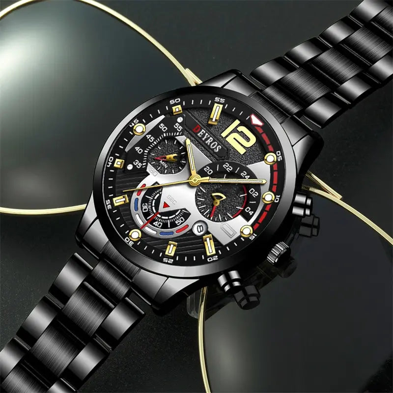 Luxury Men's Sports Quartz Watch, Stainless Steel, Luminous