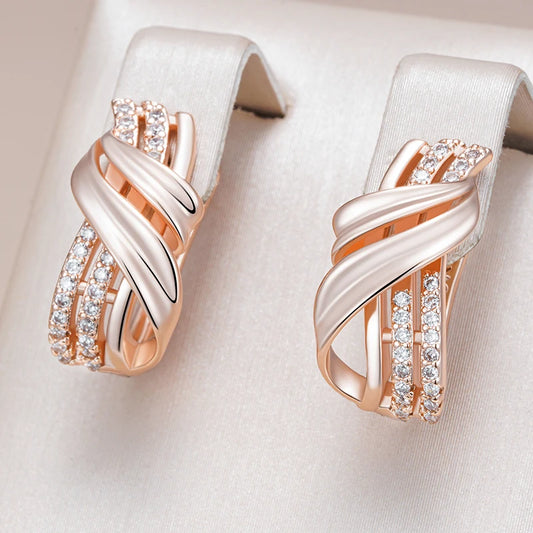 Rose Gold Geometric Zircon Drop Earrings”