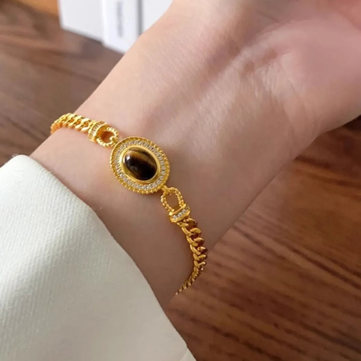 "Vintage Tiger Eye & Amber Stone Bracelet – Women’s Jewelry Gift