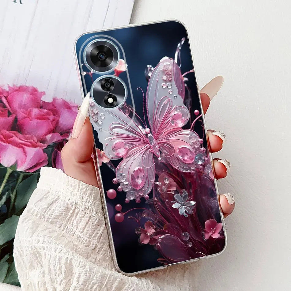 Elegant Floral Cat TPU Cover – OPPO A60