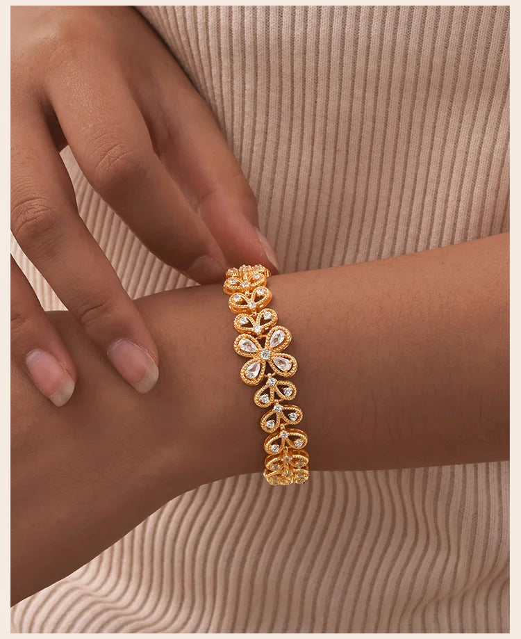 18K Gold-Plated CZ Four-Leaf Bracelet