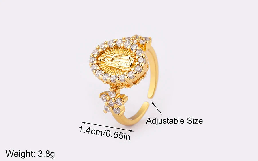 "Retro Virgin Mary Zircon Ring – Adjustable Unisex Jewelry"