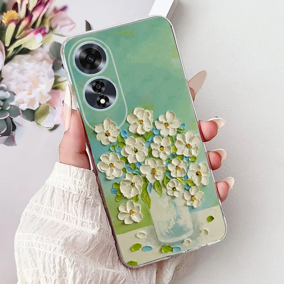Elegant Floral Cat TPU Cover – OPPO A60