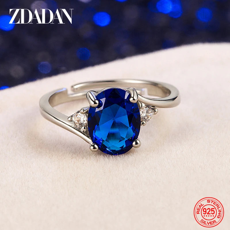 ZDADAN 925 Sterling Silver Round Crystal Ring