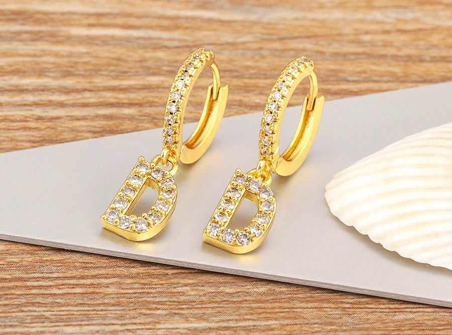 "Gold Zircon Alphabet Hoop Earrings A–Z – Fashion Jewelry Gift