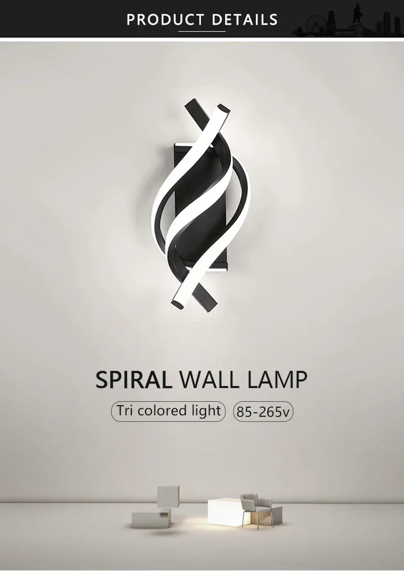 Curved Spiral LED Wall Lamp for Bedroom & Living Room