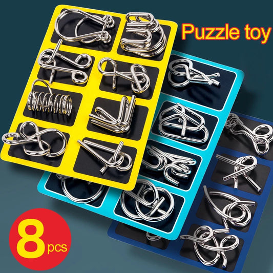 8Pcs Metal Montessori Puzzle Set – Brain Teasers for Kids & Adults