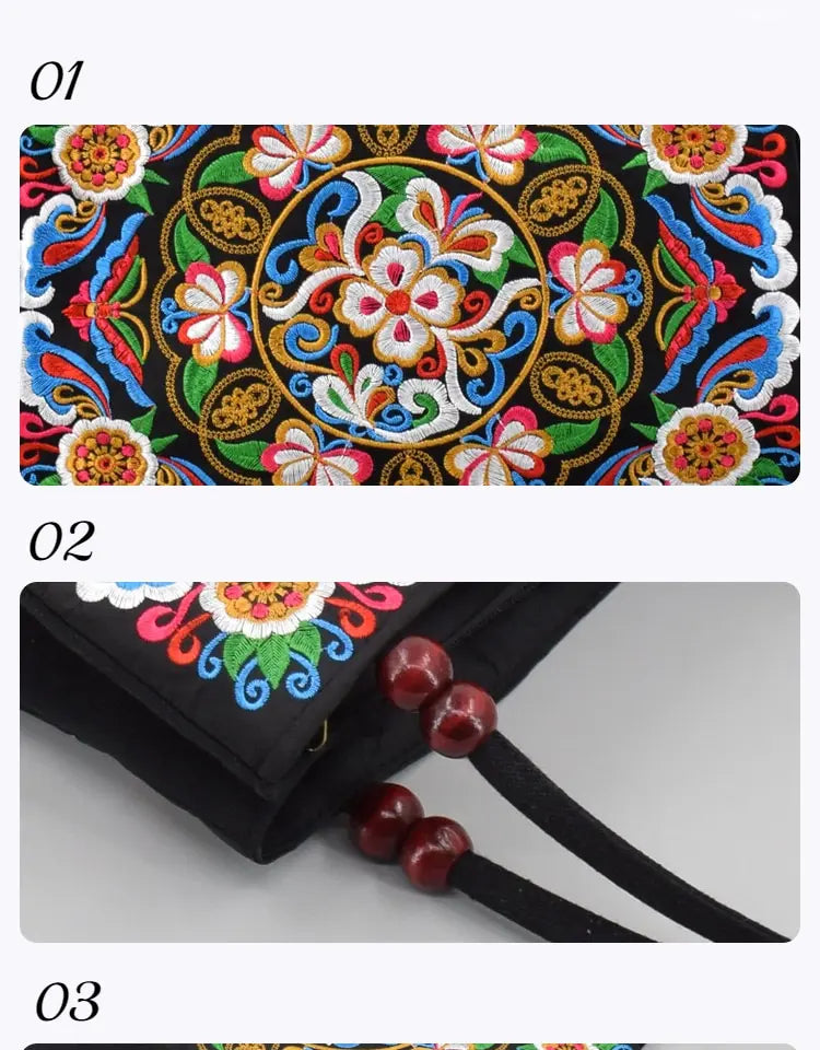 Floral Embroidered Canvas Handbag