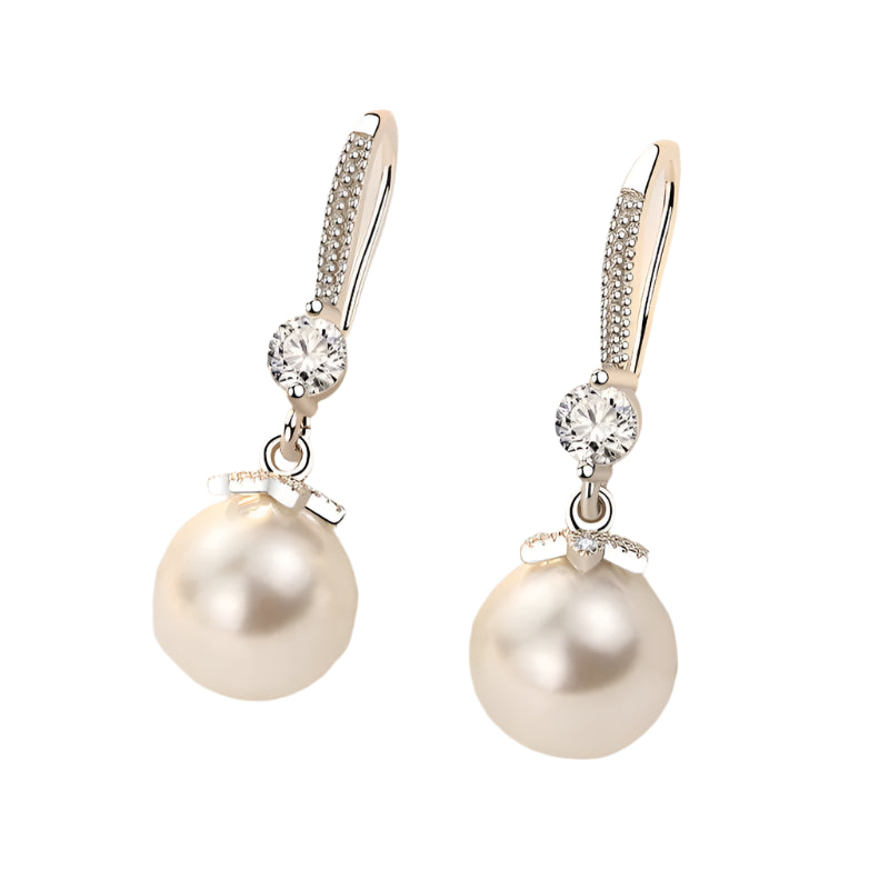 “925 Silver Long Pearl CZ Pendant Earrings
