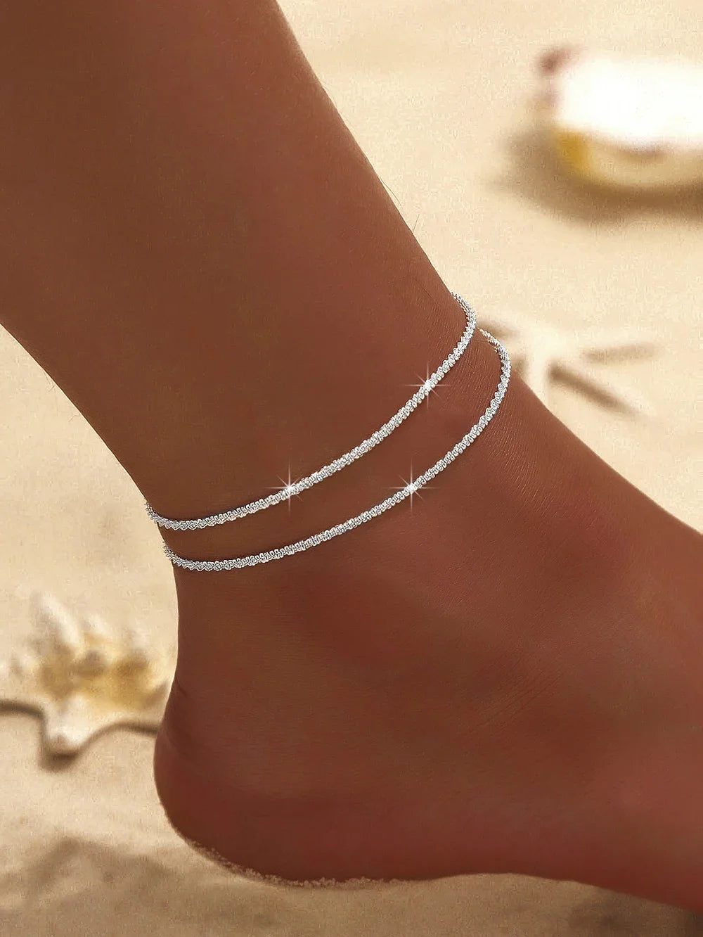 1/2PCS Simple Silver Anklet, Elegant Beach Jewelry