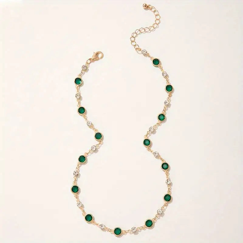 Retro Green Zircon Clavicle Necklace for Women