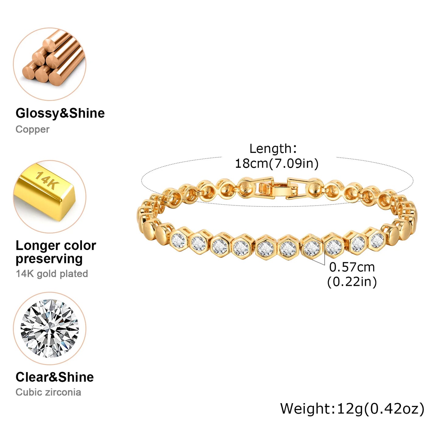 18K Gold Plated CZ Tennis Bracelet